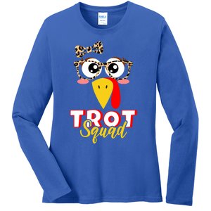 Trot Squad Thanksgiving Running Turkey Face Glasses Gift Ladies Long Sleeve Shirt