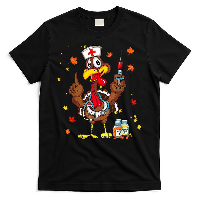 Thanksgiving Scrub Tops Women Turkey Nurse Holiday Nursing T-Shirt