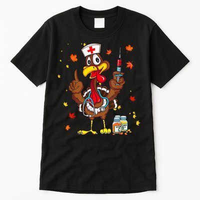 Thanksgiving Scrub Tops Women Turkey Nurse Holiday Nursing Tall T-Shirt