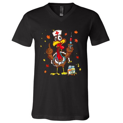 Thanksgiving Scrub Tops Women Turkey Nurse Holiday Nursing V-Neck T-Shirt