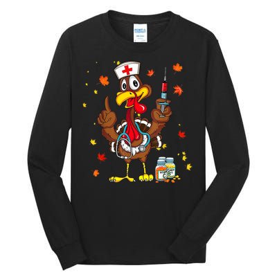 Thanksgiving Scrub Tops Women Turkey Nurse Holiday Nursing Tall Long Sleeve T-Shirt