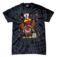 Thanksgiving Scrub Tops Women Turkey Nurse Holiday Nursing Tie-Dye T-Shirt