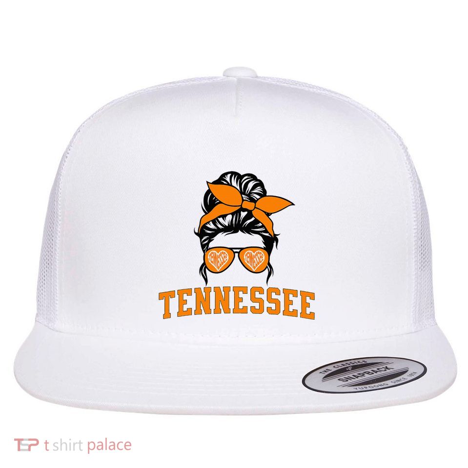 Tennessee State Tn Orange Fan Messy Bun Hair Flat Bill Trucker Hat