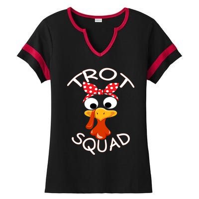 Trot Squad Turkey Thanksgiving Turkey Face Family Matching Gift Ladies Halftime Notch Neck Tee