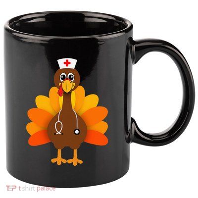 Thanksgiving Scrub Tops Women Turkey Nurse Holiday Nursing 11oz C Handle Ceramic Mug