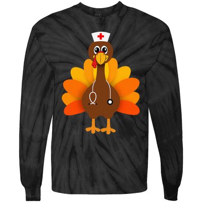 Thanksgiving Scrub Tops Women Turkey Nurse Holiday Nursing Tie-Dye Long Sleeve Shirt