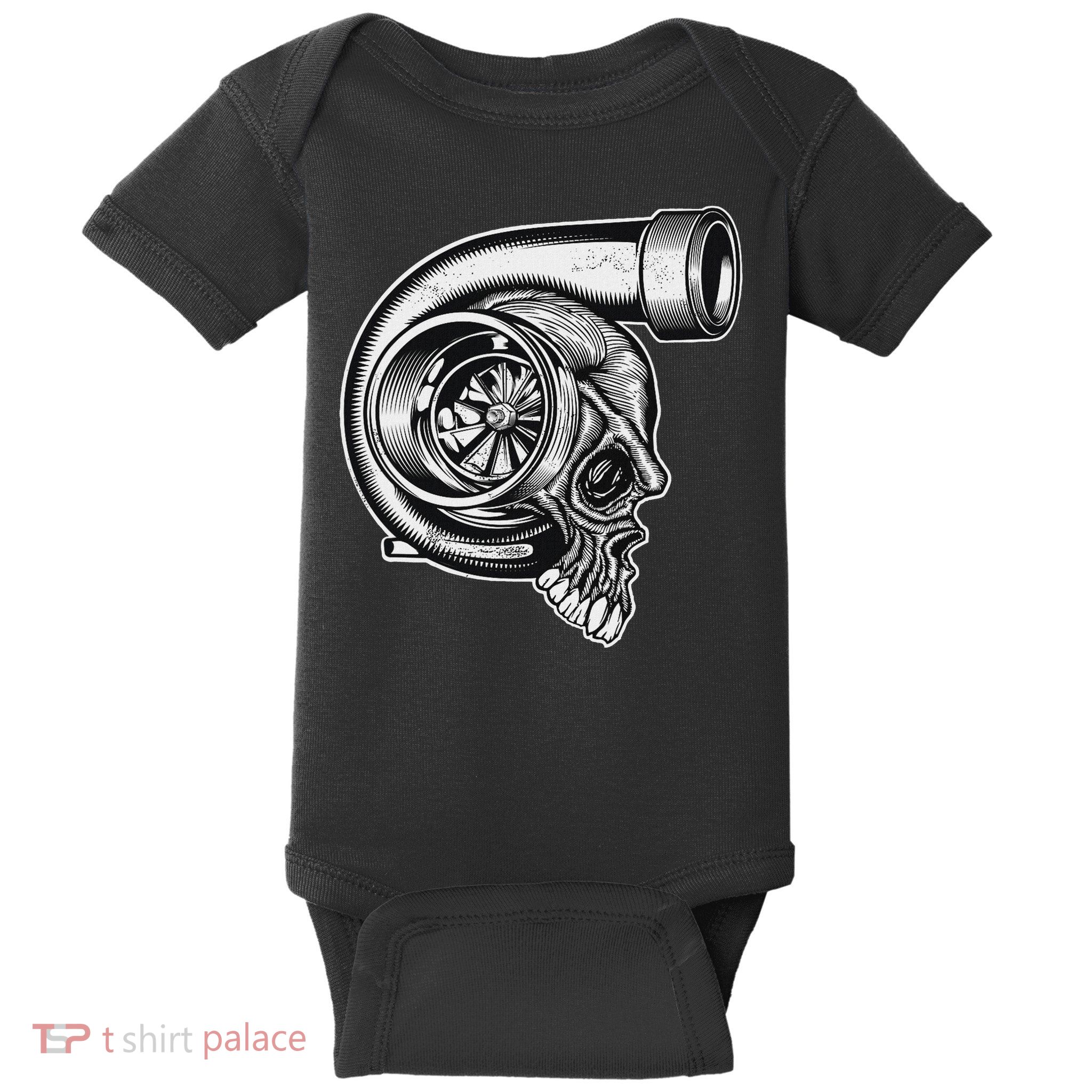 Turbocharger Skull Turbo Fast Race Car Boost Mechanic Tuning Baby Bodysuit
