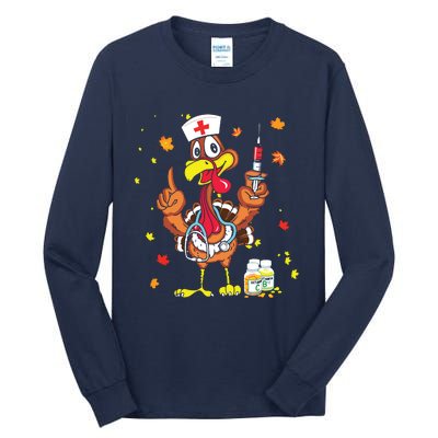 Thanksgiving Scrub Tops Women Turkey Nurse Holiday Nursing Tall Long Sleeve T-Shirt