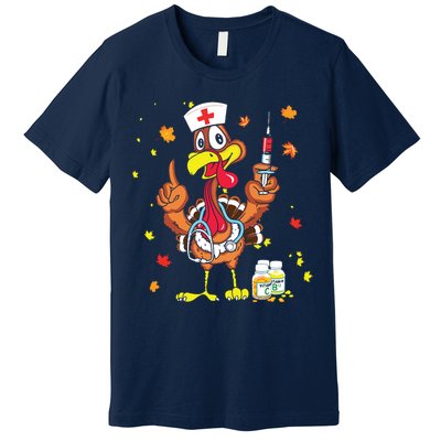 Thanksgiving Scrub Tops Women Turkey Nurse Holiday Nursing Premium T-Shirt