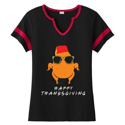 Thanksgiving Shirt Turkey Head Funny Gift For Friends Ladies Halftime Notch Neck Tee