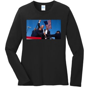 Trump Shooting Ladies Long Sleeve Shirt