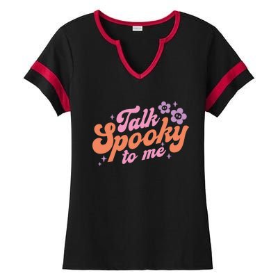 Talk Spooky To Me Floral Groovy Halloween Costumes Gift Ladies Halftime Notch Neck Tee