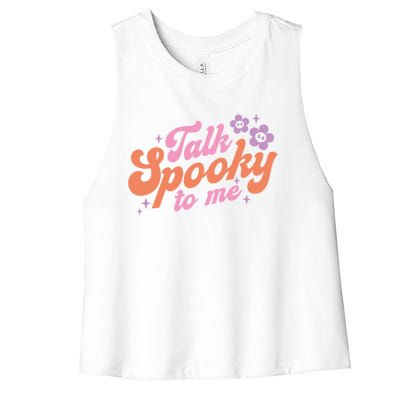 Talk Spooky To Me Floral Groovy Halloween Costumes Gift Women's Racerback Cropped Tank