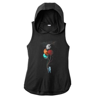 The Spaceman's Trip Astronaut Space Planets Balloons Ladies PosiCharge Tri-Blend Wicking Draft Hoodie Tank