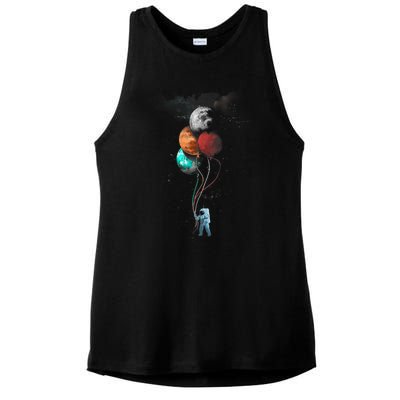 The Spaceman's Trip Astronaut Space Planets Balloons Ladies PosiCharge Tri-Blend Wicking Tank