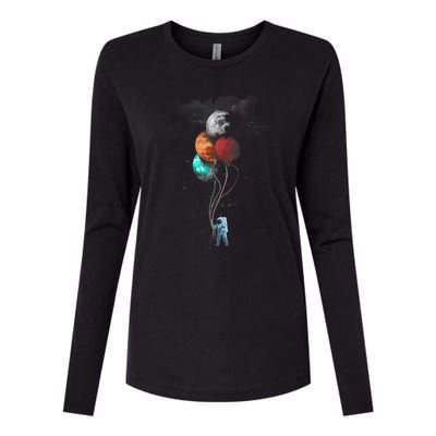 The Spaceman's Trip Astronaut Space Planets Balloons Womens Cotton Relaxed Long Sleeve T-Shirt