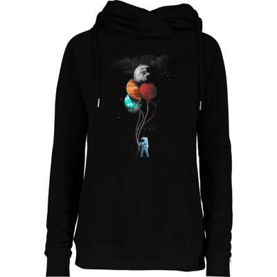 The Spaceman's Trip Astronaut Space Planets Balloons Womens Funnel Neck Pullover Hood