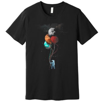 The Spaceman's Trip Astronaut Space Planets Balloons Premium T-Shirt