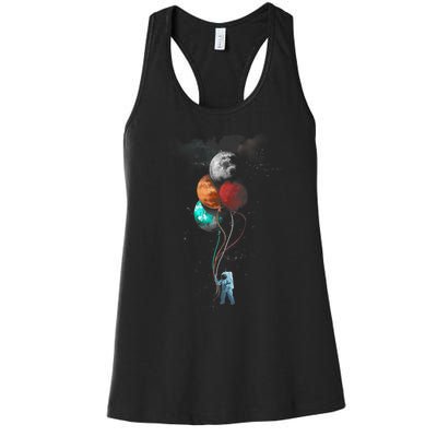 The Spaceman's Trip Astronaut Space Planets Balloons Women's Racerback Tank