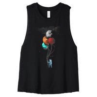 The Spaceman's Trip Astronaut Space Planets Balloons Women's Racerback Cropped Tank