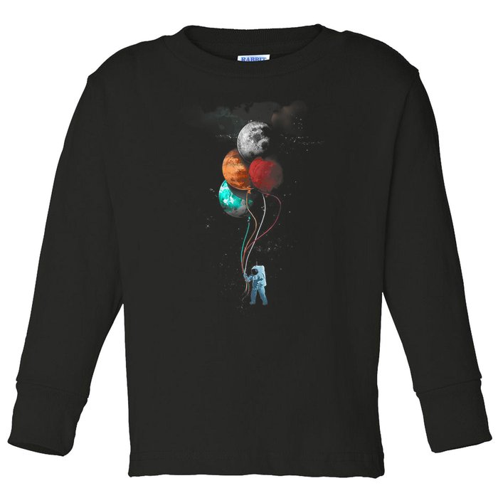 The Spaceman's Trip Astronaut Space Planets Balloons Toddler Long Sleeve Shirt