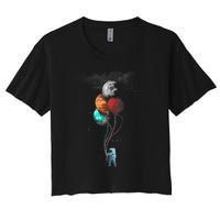 The Spaceman's Trip Astronaut Space Planets Balloons Women's Crop Top Tee