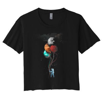 The Spaceman's Trip Astronaut Space Planets Balloons Women's Crop Top Tee