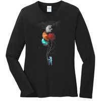 The Spaceman's Trip Astronaut Space Planets Balloons Ladies Long Sleeve Shirt