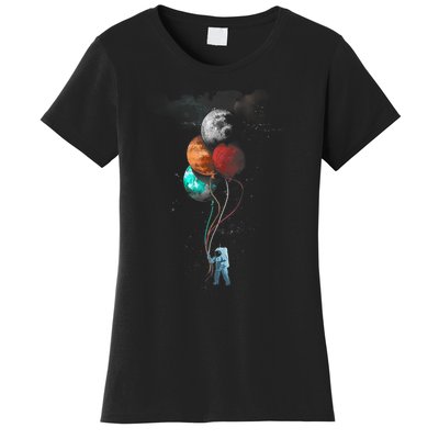 The Spaceman's Trip Astronaut Space Planets Balloons Women's T-Shirt