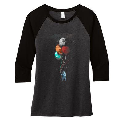 The Spaceman's Trip Astronaut Space Planets Balloons Women's Tri-Blend 3/4-Sleeve Raglan Shirt