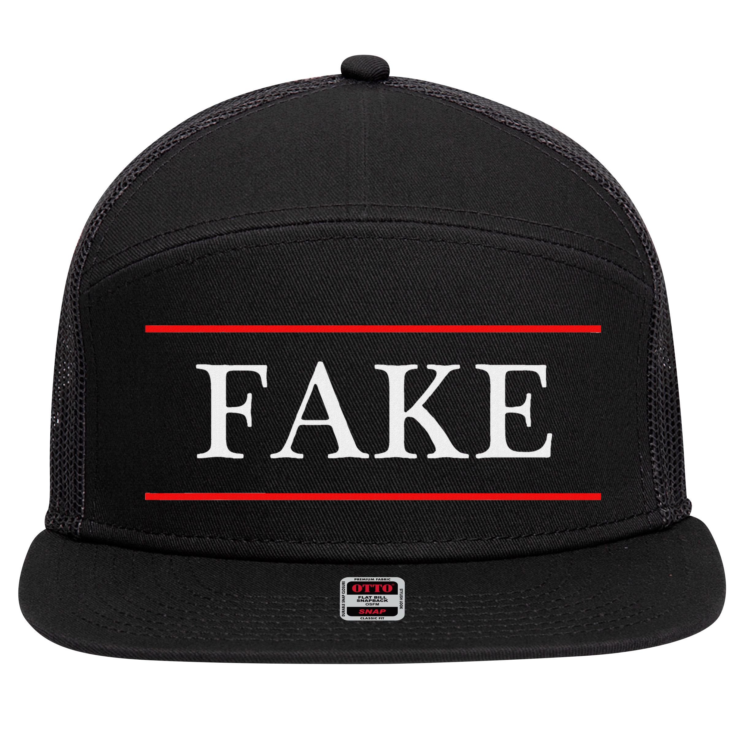 That Says The Word Fake On It 7 Panel Mesh Trucker Snapback Hat