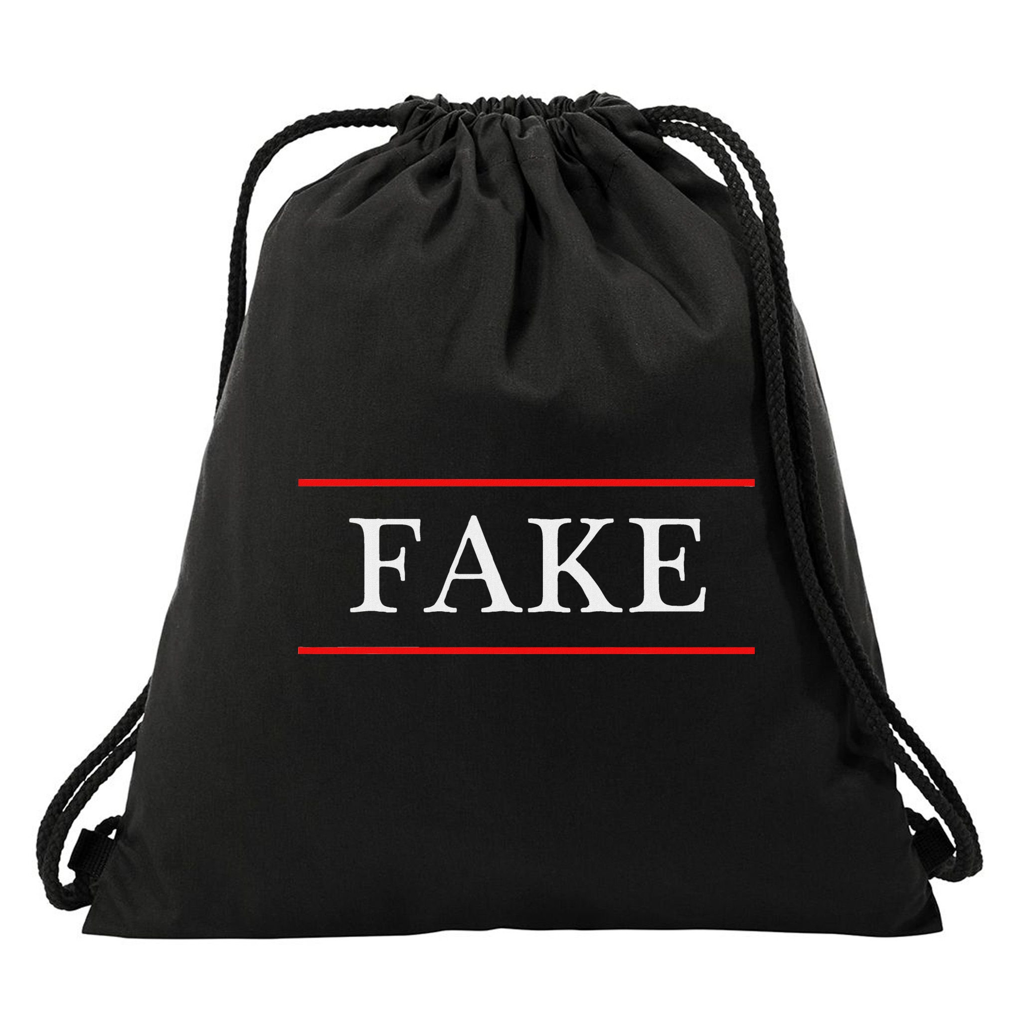 That Says The Word Fake On It Drawstring Bag