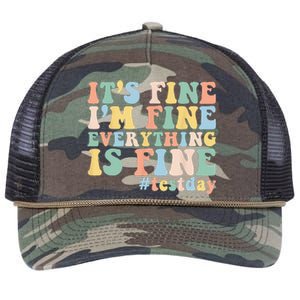 Teacher Student Test Day Its Fine Im Fine Everything is Fine Retro Rope Trucker Hat Cap