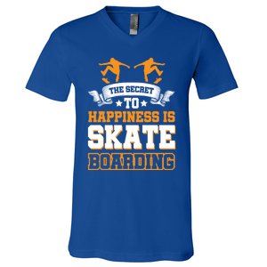 The Secret To Happiness Is Skateboarding Gift V-Neck T-Shirt