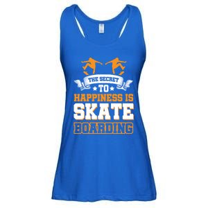 The Secret To Happiness Is Skateboarding Gift Ladies Essential Flowy Tank