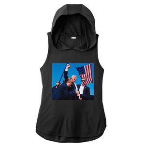 Trump Shot Trump Shooting Trump 2024 Donald Trump Fight Fist 2024 Ladies PosiCharge Tri-Blend Wicking Draft Hoodie Tank