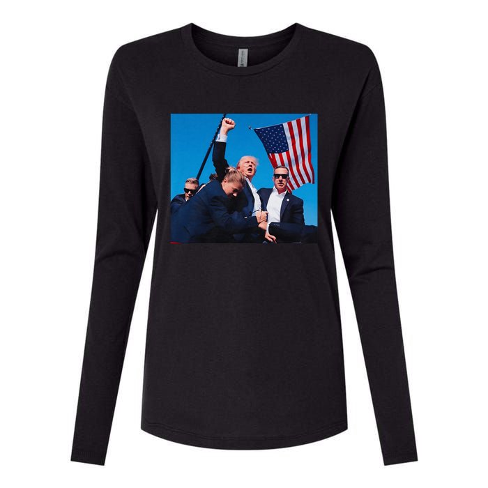 Trump Shot Trump Shooting Trump 2024 Donald Trump Fight Fist 2024 Womens Cotton Relaxed Long Sleeve T-Shirt