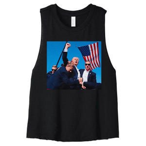 Trump Shot Trump Shooting Trump 2024 Donald Trump Fight Fist 2024 Women's Racerback Cropped Tank