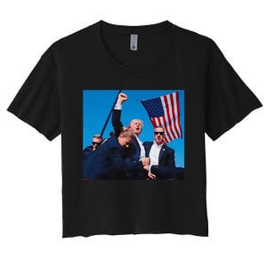 Trump Shot Trump Shooting Trump 2024 Donald Trump Fight Fist 2024 Women's Crop Top Tee