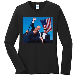 Trump Shot Trump Shooting Trump 2024 Donald Trump Fight Fist 2024 Ladies Long Sleeve Shirt