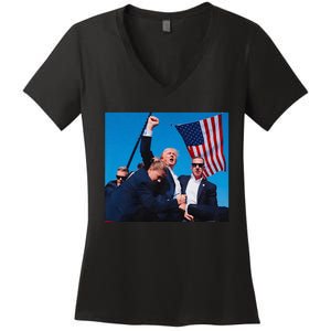 Trump Shot Trump Shooting Trump 2024 Donald Trump Fight Fist 2024 Women's V-Neck T-Shirt