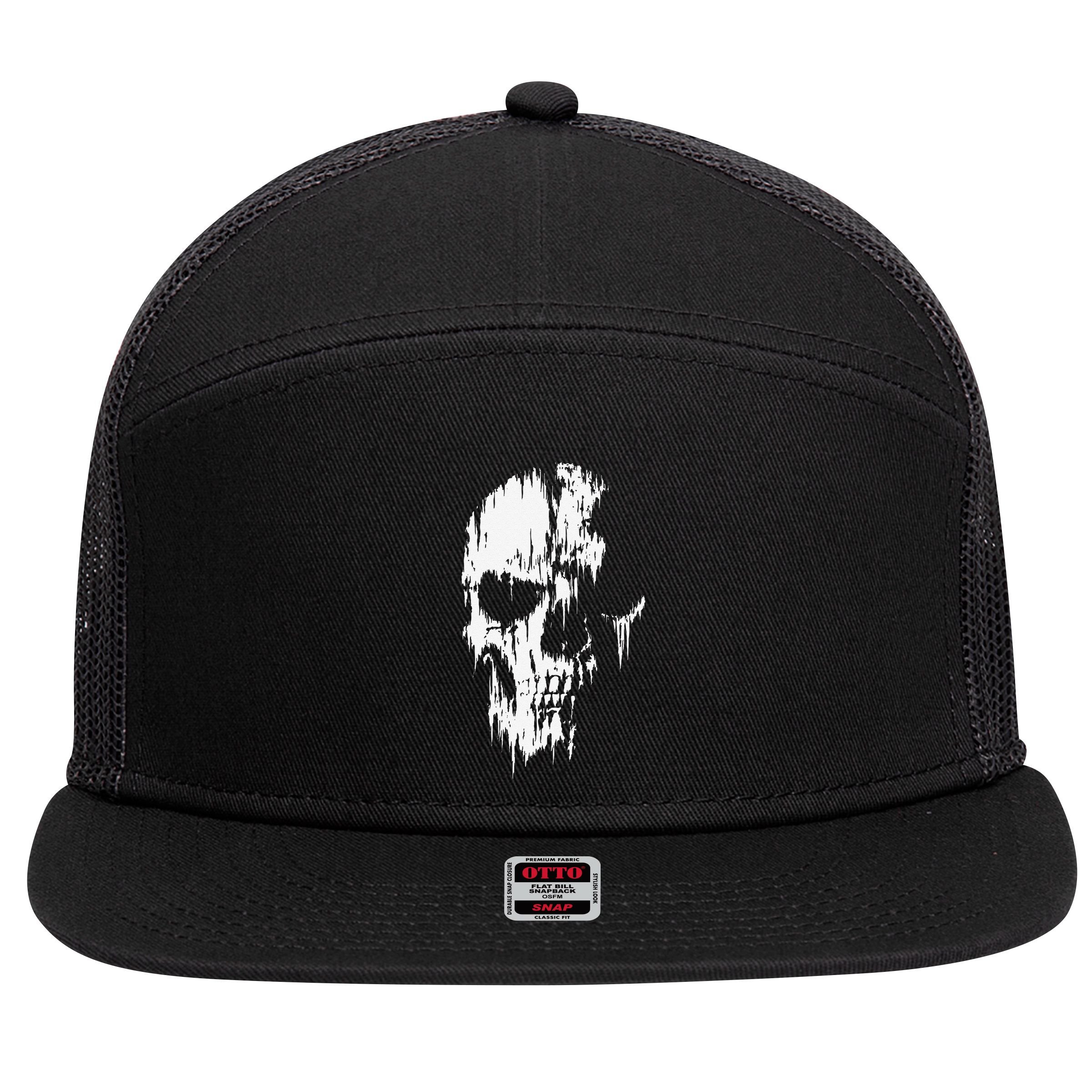 Tattered Skull 7 Panel Mesh Trucker Snapback Hat