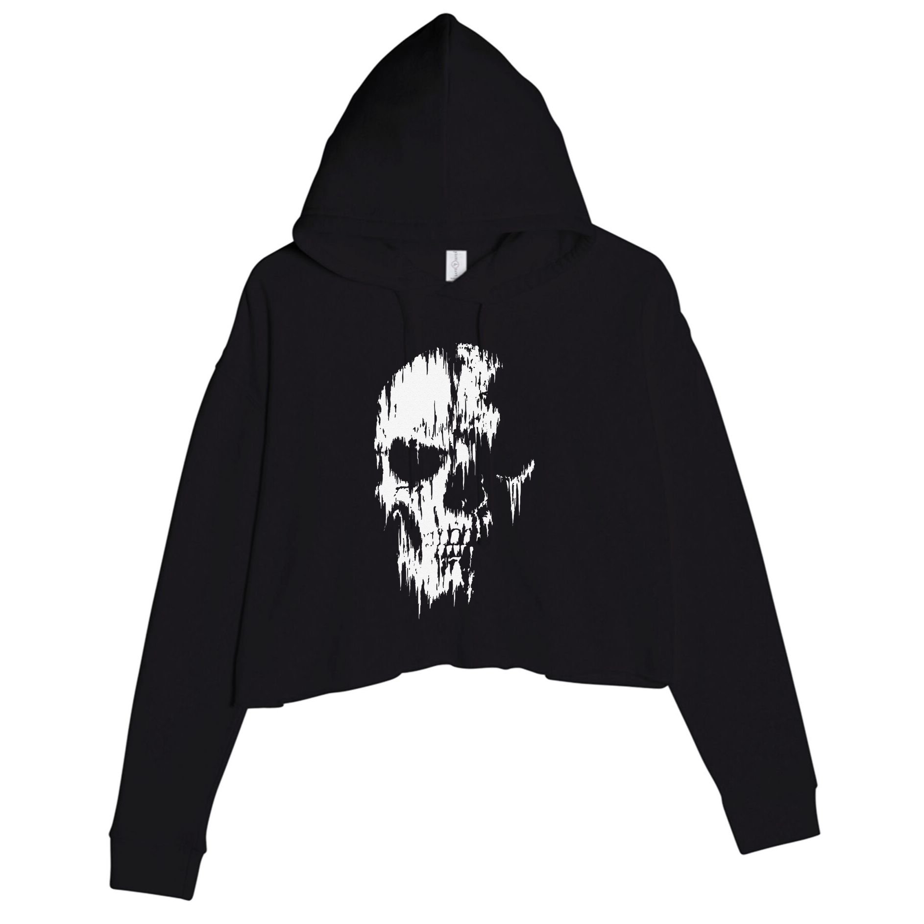 Tattered Skull Crop Fleece Hoodie