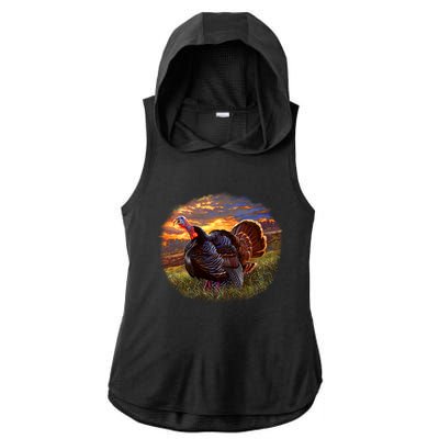 The Sunrise Turkey Ladies PosiCharge Tri-Blend Wicking Draft Hoodie Tank