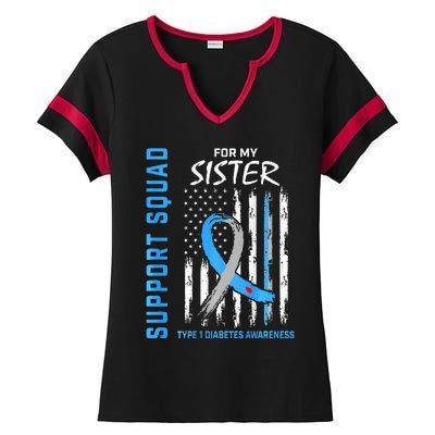 T1D Sister Type 1 Diabetes Awareness Flag Gifts Back Graphic Ladies Halftime Notch Neck Tee