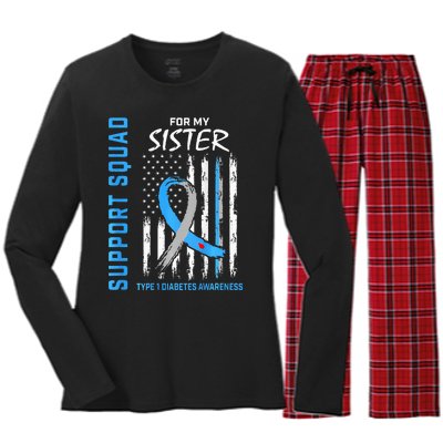 T1D Sister Type 1 Diabetes Awareness Flag Gifts Back Graphic Women's Long Sleeve Flannel Pajama Set 