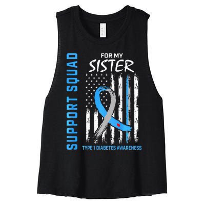 T1D Sister Type 1 Diabetes Awareness Flag Gifts Back Graphic Women's Racerback Cropped Tank