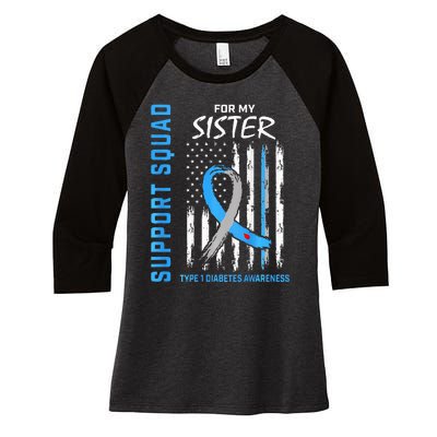 T1D Sister Type 1 Diabetes Awareness Flag Gifts Back Graphic Women's Tri-Blend 3/4-Sleeve Raglan Shirt