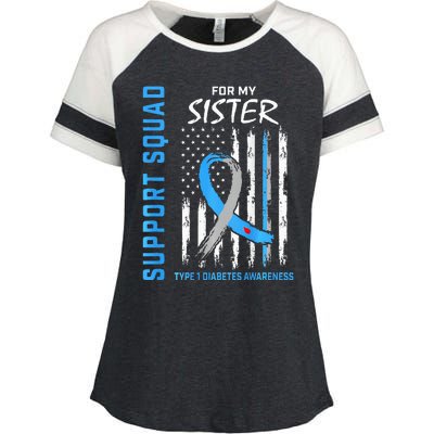 T1D Sister Type 1 Diabetes Awareness Flag Gifts Back Graphic Enza Ladies Jersey Colorblock Tee