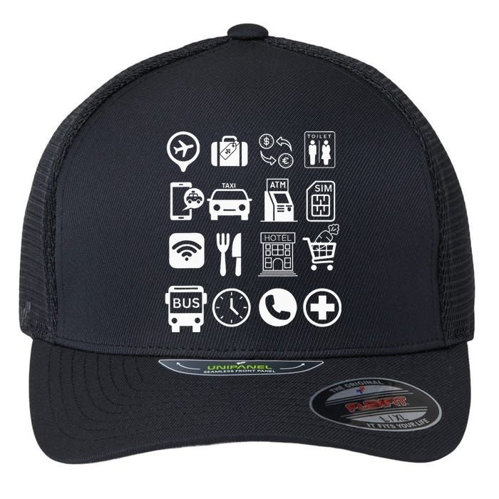 Travel Symbols Travel Icons Point and Ask Abroad Traveler  Flexfit Unipanel Trucker Cap